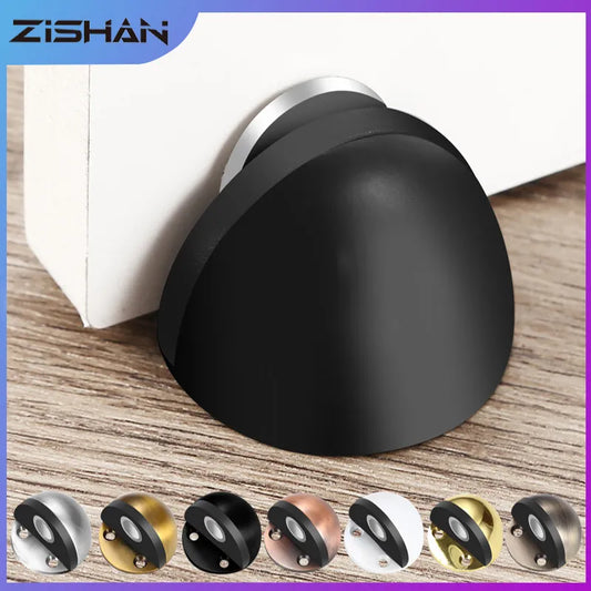 Stainless Steel Magnetic Door Stopper - Punch-Free, Magnetic Suction, Semi-Circle Rubber Anti-Collision Door Touch Stop"