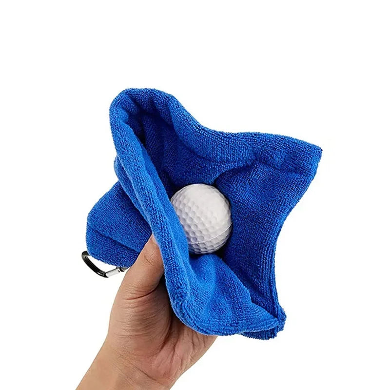 Square Microfiber Golf Ball Cleaning Towel – Water Absorbent Cloth with Carabiner Hook for Clubs and Balls