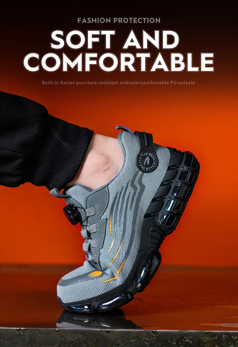 Rotating Button Men’s Safety Shoes – Anti-Smash & Anti-Puncture Work Boots, Fashion Sport Protective Footwear