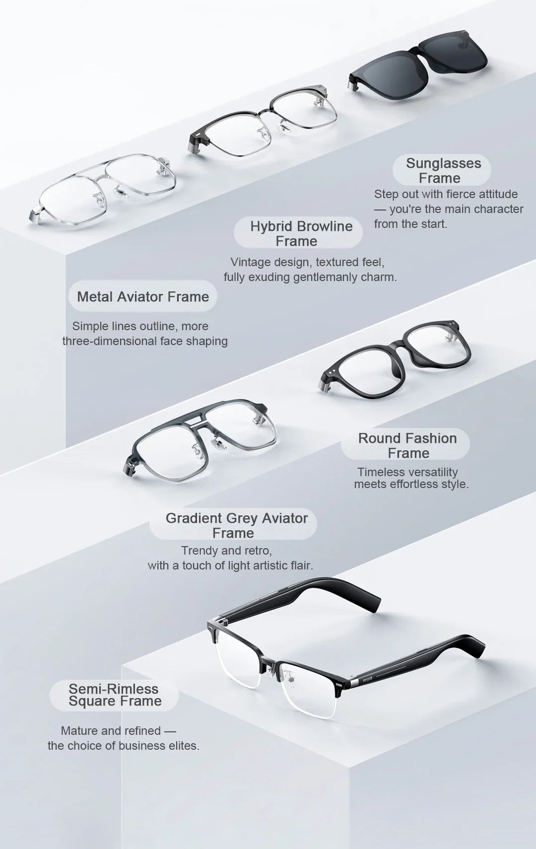 XIAOMI MIJIA Smart Audio Glasses Joyful Edition — Bluetooth 5.2, Detachable Headset, Long Standby, 2h Fast Charge, Anti-Leakage Sound