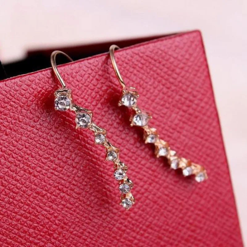 Women’s Gold Color Clip-On Earrings Set – Black & White Gem Rhinestone Ear Clips, Simple Fashion Party Jewelry