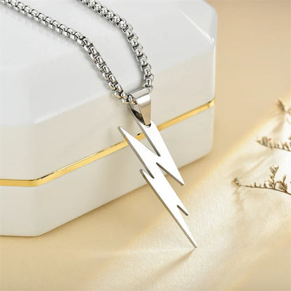 Stainless Steel Lightning Pendant Necklace – Unisex Fashion Jewelry for Hip Hop and Motorcycle Enthusiasts