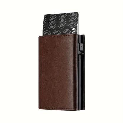 Men’s Minimalist RFID Wallet — Zipper Coin Purse & Pop-Up Metal Card Holder