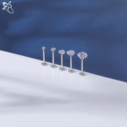 AOEDEJ 10PCS Gold Stainless Steel Labret Lip Studs – 16/18G CZ Crystal Helix, Cartilage & Tragus Piercings (2–6mm)