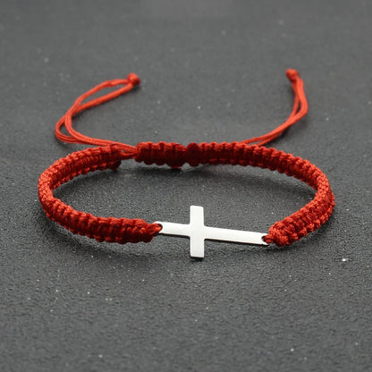 Handwoven Adjustable Stainless Steel Cross Bracelet – Colorful Cord Couple Friendship Jewelry