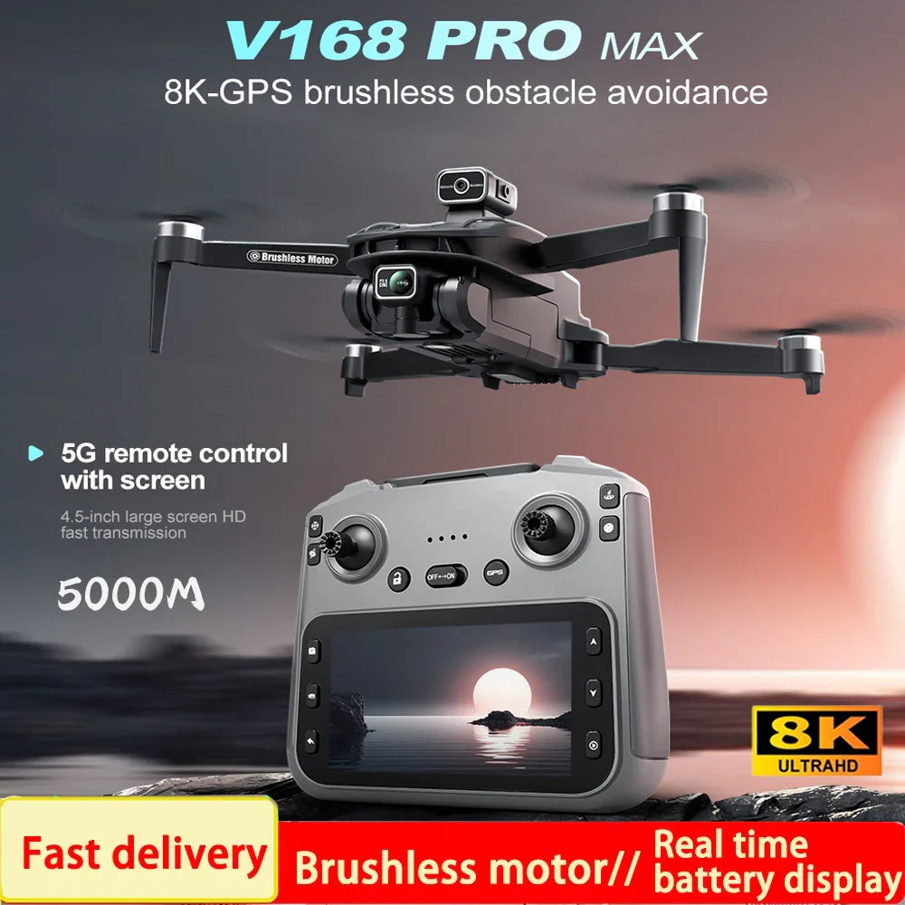 2025 V168 Pro MAX GPS Drone – 8K HD Camera, 5G WiFi FPV, 360° Obstacle Avoidance, Brushless RC Quadcopter