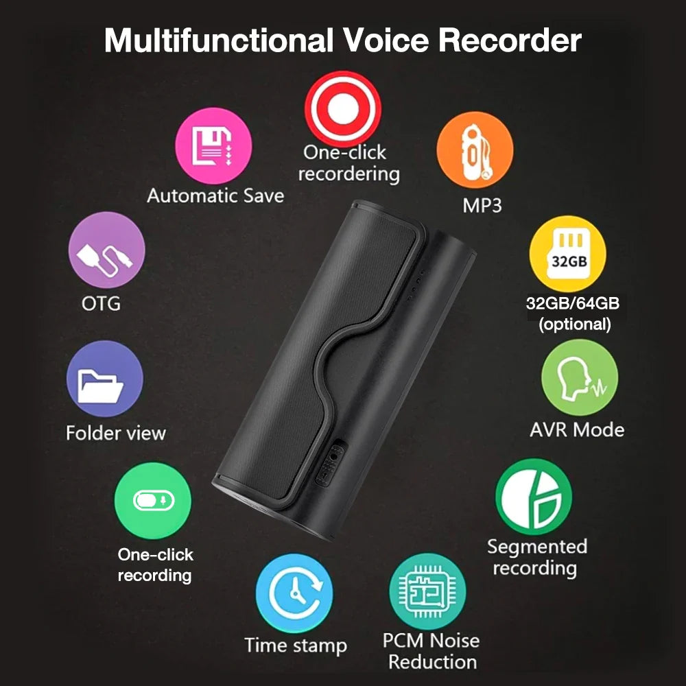 500-Hour Digital Audio Recorder – Professional 32GB/64GB Flash Drive MP3 Player for Lectures & Recording