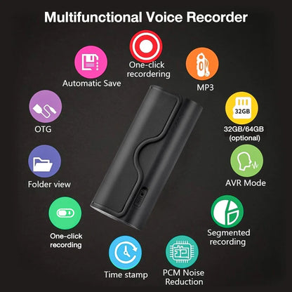 500-Hour Digital Audio Recorder – Professional 32GB/64GB Flash Drive MP3 Player for Lectures & Recording