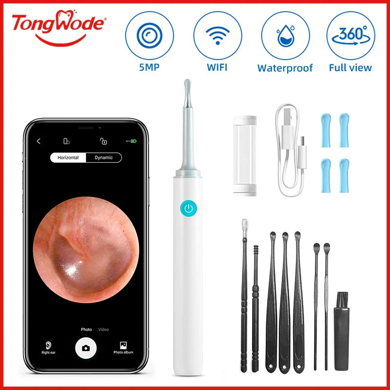 Wireless Visual Ear Endoscope Camera – 5MP Ear Cleaning Tools with Safe Silicone Earpick, Luminous Otoscope & Ear Wax Remover
