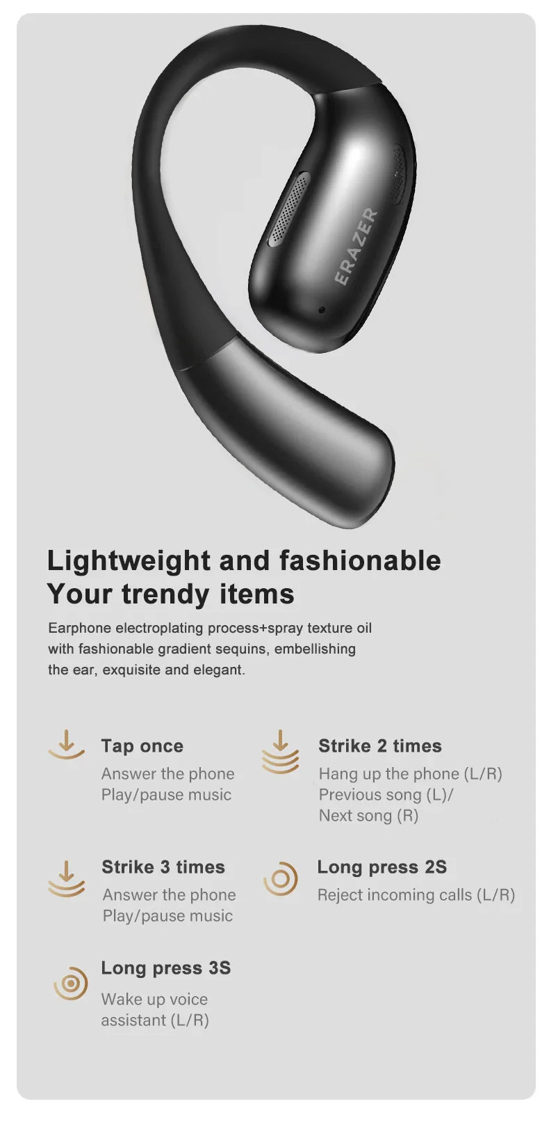 ERAZER XF31 AI Translator Earphones - Bluetooth Translation Earbuds, Sleep ASMR Headset, DIY APP, Wireless Open-Back Headphones