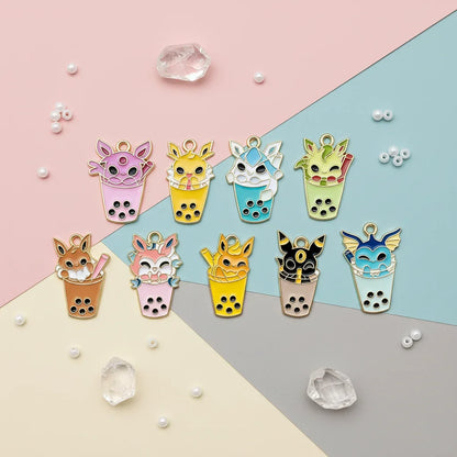 9Pcs Pokémon Pikachu Bubble Milk Tea Charm Set – Cartoon DIY Jewelry Pendants for Necklace & Bracelet Making Accessories