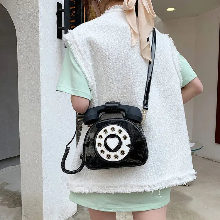 Women’s Creative Telephone-Shaped Crossbody Bag – Retro PU Leather Small Shoulder Handbag