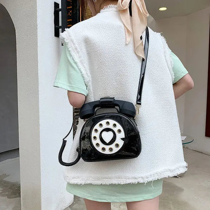 Women’s Creative Telephone-Shaped Crossbody Bag – Retro PU Leather Small Shoulder Handbag