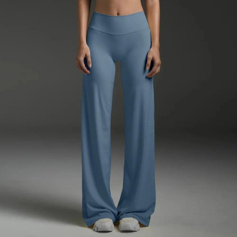 Women's Straight Leg Yoga Pants - Mid-Waist Naked-Feel Pilates & Running Trousers