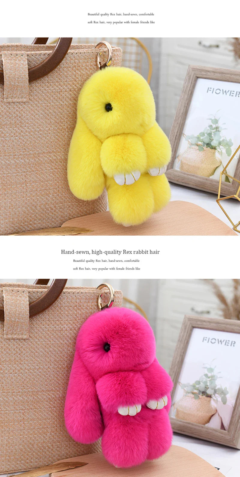 100% Natural Rex Rabbit Fur Keychain – Fluffy Bunny Bag Charm, Doll Toy & Lovely Pendant