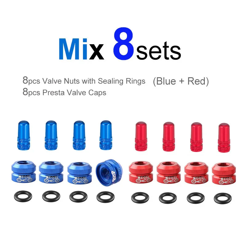 Bicycle Presta Valve Nut & Cap Set – Inner Tube Tire Nozzle Locking Screw with Sealing Ring Dust Protector