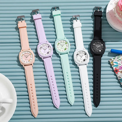 Fashion 3D Arabic Dial Women’s Quartz Watch – Candy Color Silicone Square Band