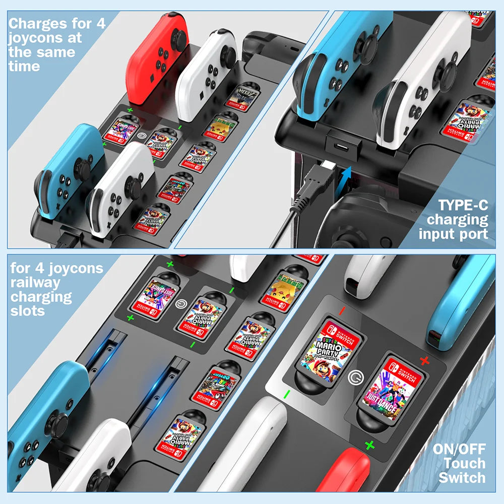 OIVO Switch Joy-Con Charger & Game Storage Tower – Pro Controller Holder for Nintendo Switch OLED Dock Station