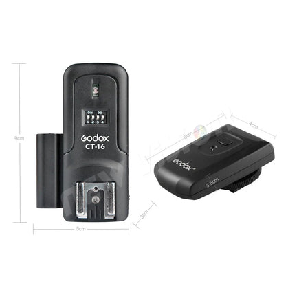 Godox CT-16 Wireless Radio Flash Trigger Set — 16 Channels Transmitter + 2 Receivers for Canon, Nikon, Pentax Speedlite