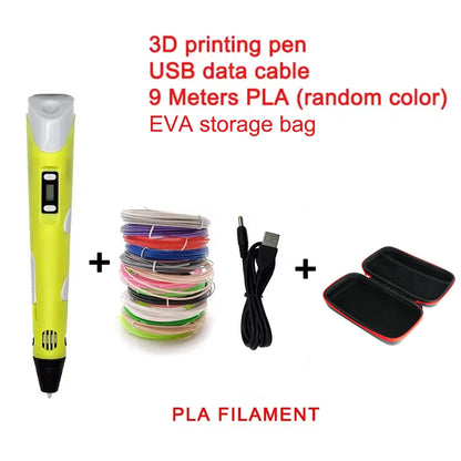 Electronic 3D Printing Pen with 9M PLA — High-Temperature 3D Graffiti Tool & Intelligent Toy Gift for Christmas & Birthday