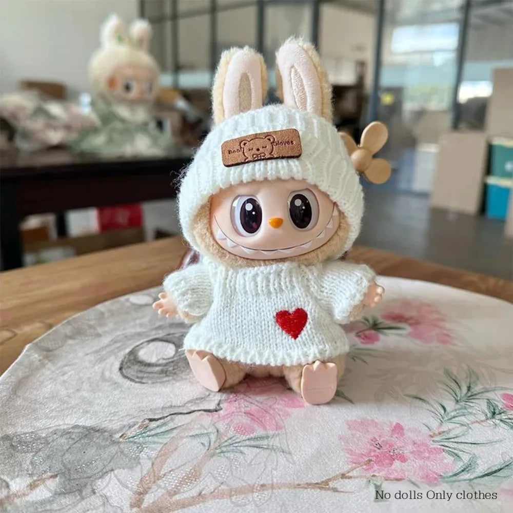 15-17cm V1 V2 Labubu Clothes Outfit — Cute Sweater & Hat Sitting Doll Accessories (No Dolls)
