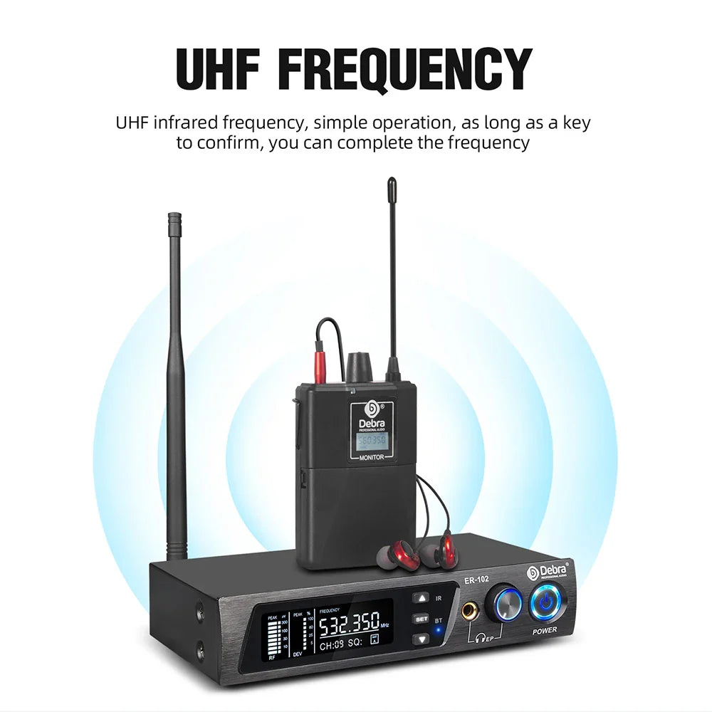 Debra ER102 UHF Wireless In-Ear Monitor System – Multiple Professional Transmitters for Small Concerts & Home Theater