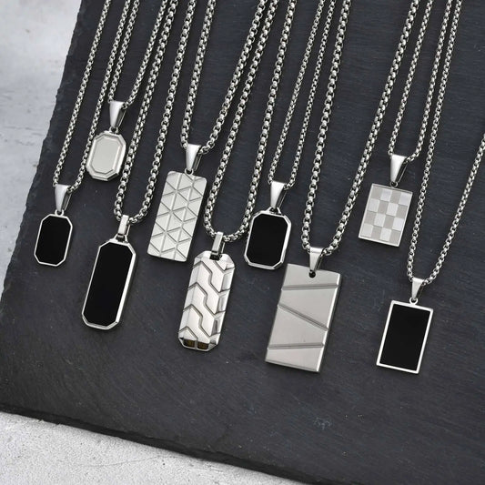 Vnox Small Dogtag Pendant Necklace – Black & Silver Stainless Steel Military Dog Tag for Men, Gift for Him