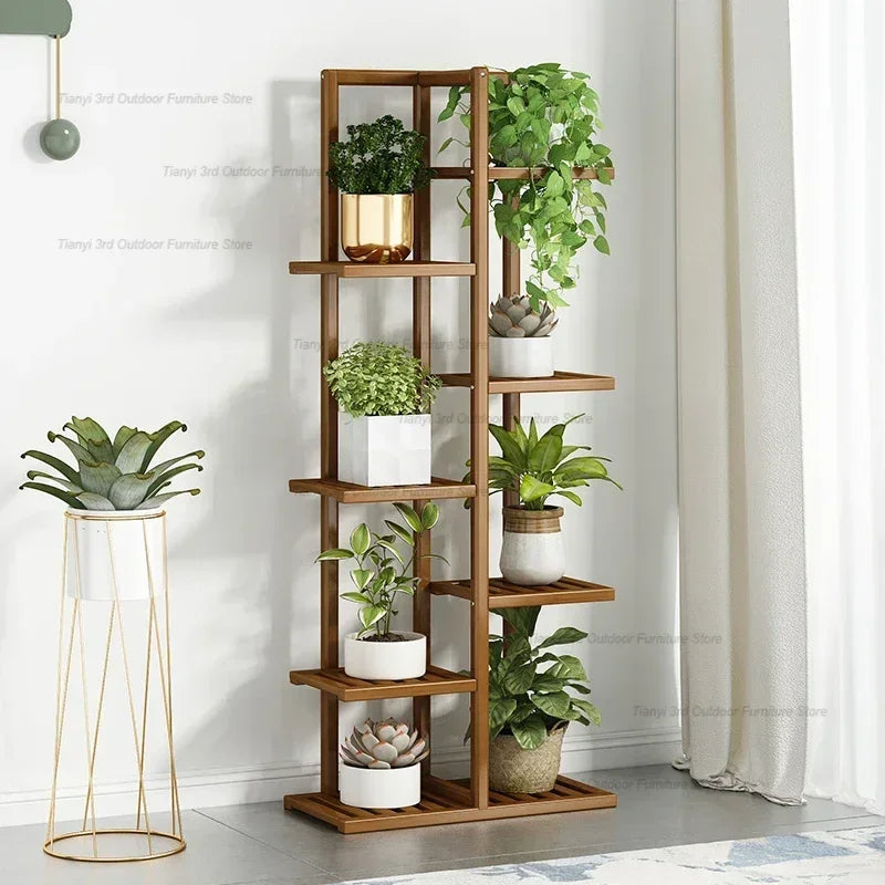 Nordic Wooden Plant Shelves - Indoor Flower Shelf for Living Room, Balcony, Garden Furniture, FYPS