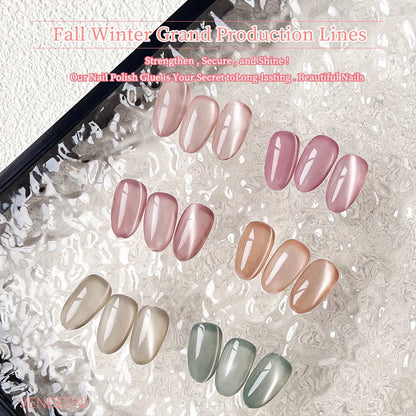 Vendeeni 6-Color Magnetic Cat Eye Gel Nail Polish Set – Pink UV LED Soak-Off Gel with Crystal Effect & Display