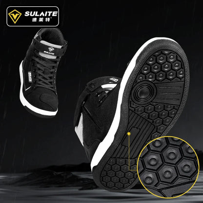 Men’s Motorcycle Boots - Breathable Anti-Fall, Road Racing Rider Shoes with Gear Shift Rubber Sole, Reflective Motorbike Boots