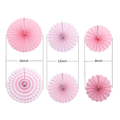 6-Piece Paper Fan Flower Set - Elegant Hanging Decorations for Christmas, Weddings, and Birthday Parties