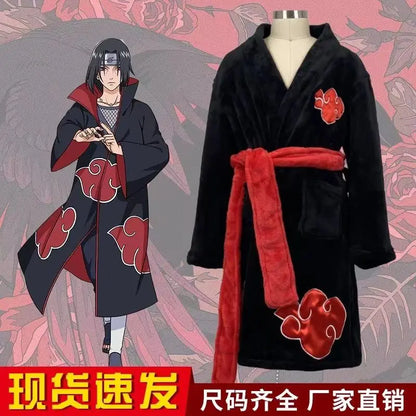 Naruto Akatsuki Uchiha Itachi Robe – Flannel Thickened Thermal Bathrobe Nightgown Pajama for Teens