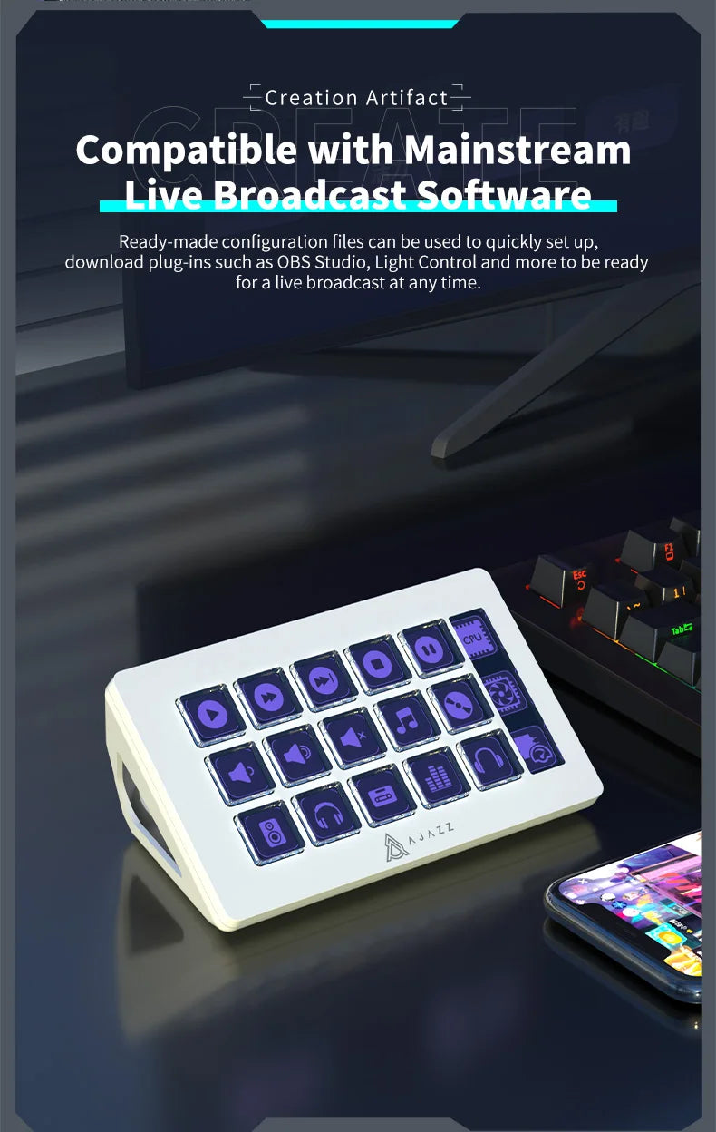 AJAZZ AKP153E Multifunctional Mini Keyboard – 15 Macro Keys Console Panel for Custom Desktop Actions