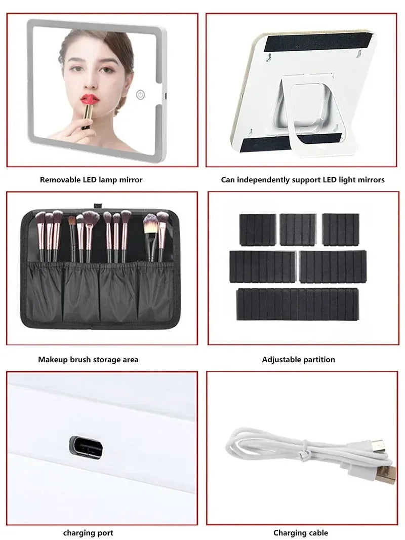 Smart LED Cosmetic Case with Mirror, Large Capacity Travel Makeup Bag for Women, Skincare & Beauty Organizer