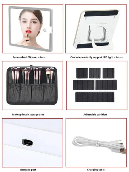 Smart LED Cosmetic Case with Mirror, Large Capacity Travel Makeup Bag for Women, Skincare & Beauty Organizer