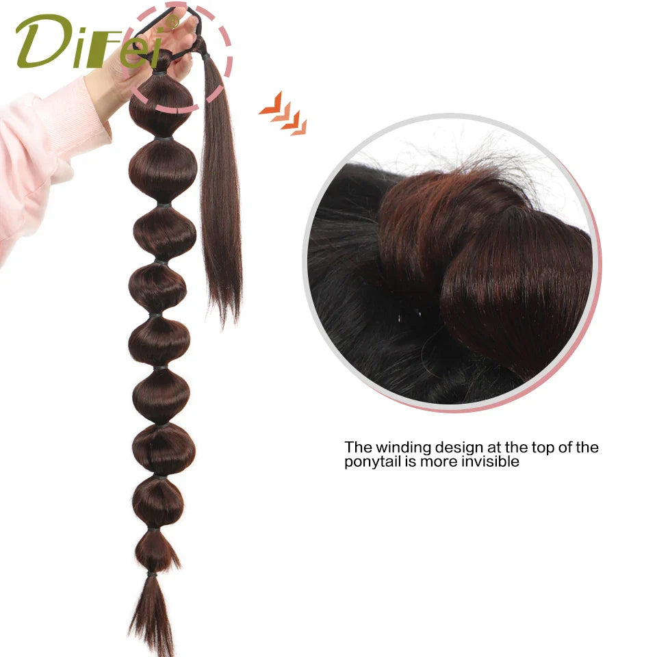 Synthetic Bubble Ponytail Extension : Wrap Around Hair Extensions for Women - Natural Black Brown Lantern Style