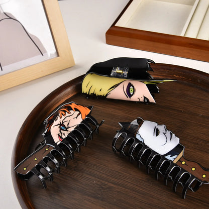 New Horror Series Hair Clips — Acrylic Claw Clips with Clown, Crab, and Shark Designs, Halloween Hair Accessories for Women
