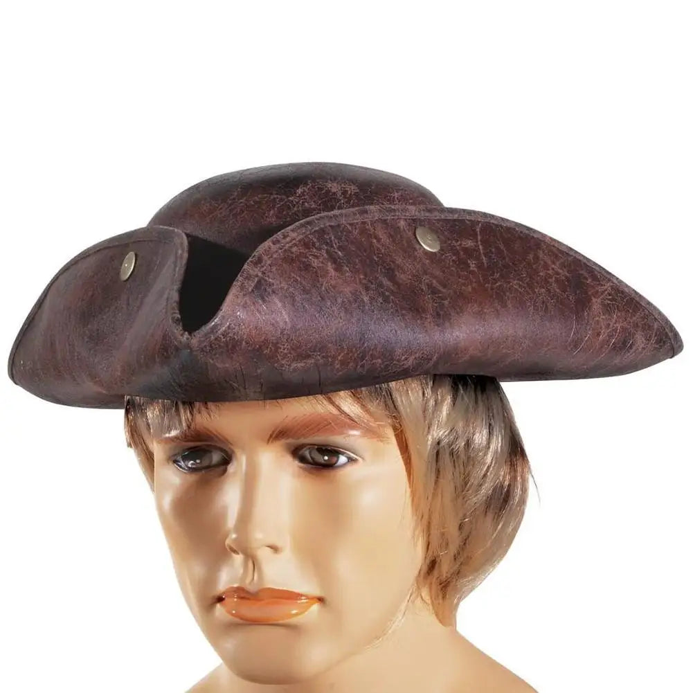 Brown Faux Leather Triangle Pirate Hat – Adult Cosplay Costume Accessory