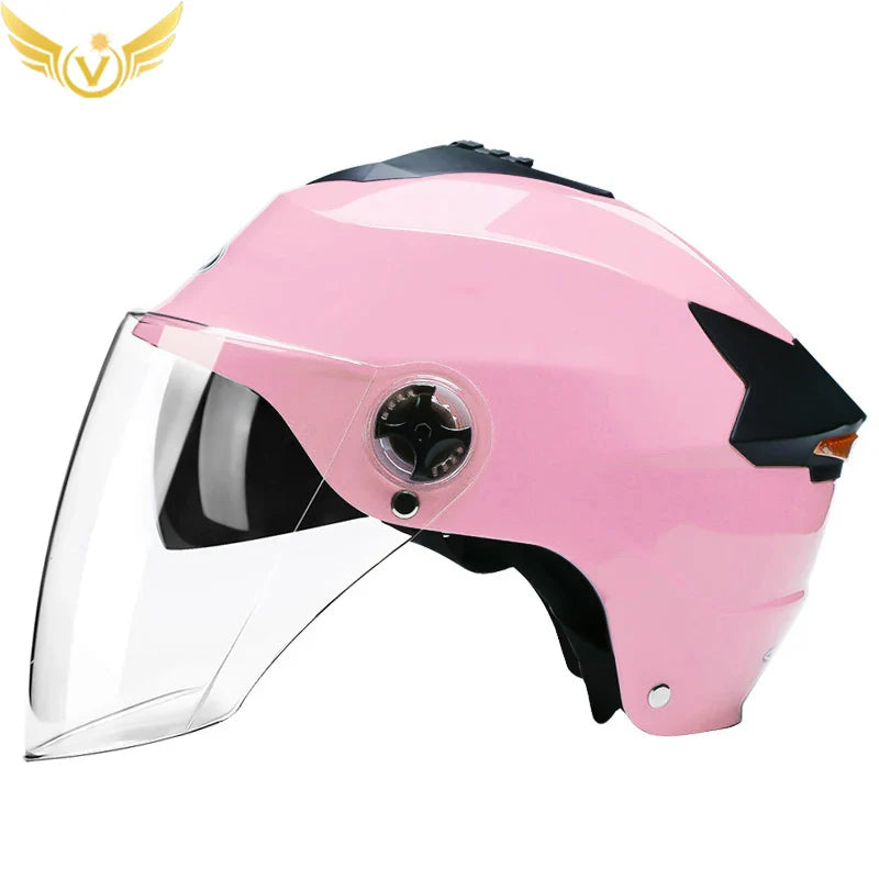 Motorcycle Helmet with LED Lights – Double Visor Moped Helmet for Men & Women, Electric Scooter & Bicycle Light, Rechargeable