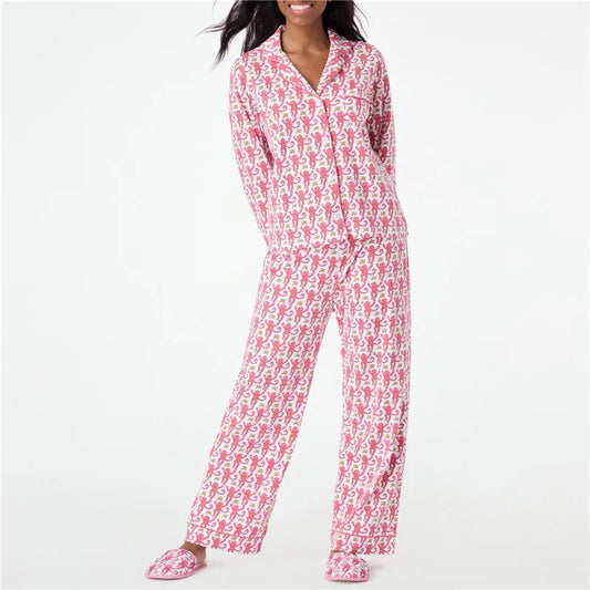Roller Rabbit Monkey Pajamas Set – Cute Y2K Long Sleeve 2-Piece Loungewear & PJ Pants for Women