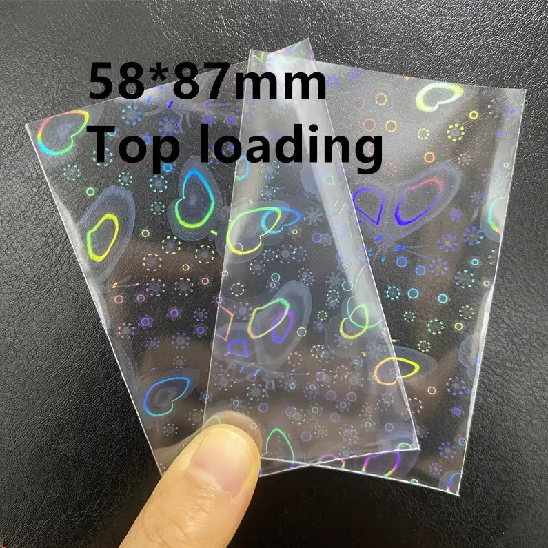 50pcs Heart-Shaped Foil Card Sleeves — 11 Styles, Top-Loading Protector for Pokémon, YGO, Board Games, Photos & K-Pop Cards