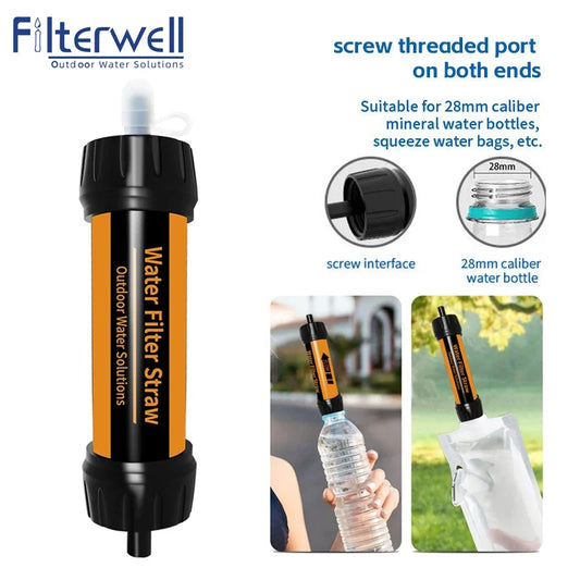Filterwell Mini Camper Water Filter Straw - Emergency Survival Water Filtration System for Hiking, Camping & Travel
