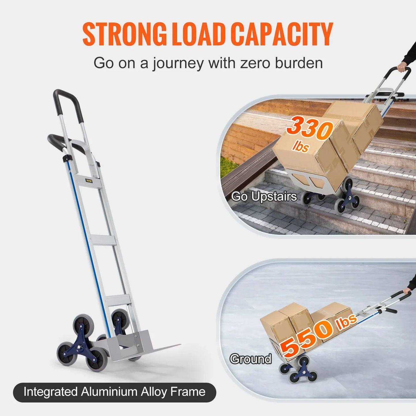 VEVOR Heavy Duty Stair Climbing Cart Trolley - Folding 550/375/220lbs Dual Handle Truck Frame for Warehouse & Airport Use   2/2