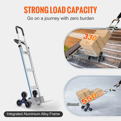 VEVOR Heavy Duty Stair Climbing Cart Trolley - Folding 550/375/220lbs Dual Handle Truck Frame for Warehouse & Airport Use   2/2
