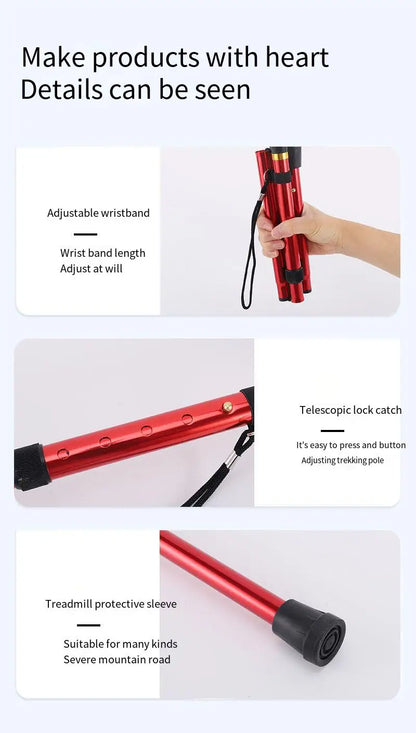 Outdoor Mountaineering Trekking Poles — 5-Section Telescopic Aluminum Alloy Folding Cane for Hiking & Climbing