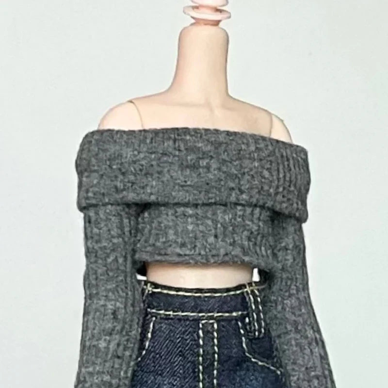 Handmade Blythe Doll Clothes – Off-Shoulder Sweater & Split Denim Long Skirt Mini Dress for 1/6 OB24 Dolls