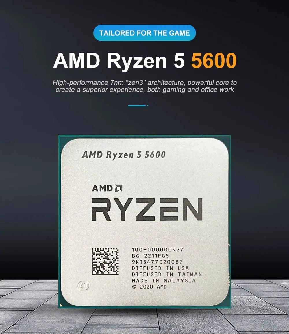 AMD Ryzen 5 5600 CPU Processor - 6-Core, 12-Thread, 3.5GHz, 32MB L3 Cache, 7NM, Socket AM4 (No Fan)