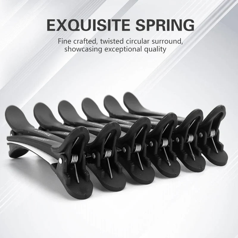12pcs Salon Alligator Hair Clips - Non-Slip Plastic Clamps for Hairdressing, Black Hair Care Styling Tools
