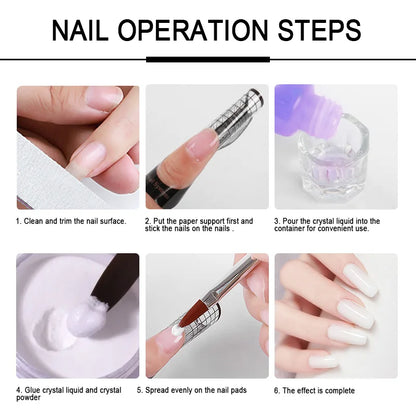 40ml Crystal Liquid & 45ml Acrylic Powder Set – Pink, White, Transparent Acrylic Powder Kit for Beginners Nail Art