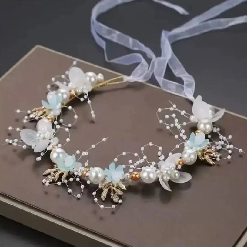 Bridal Crystal Pearl Tiara - Floral Wedding Crown Headband Hair Jewelry